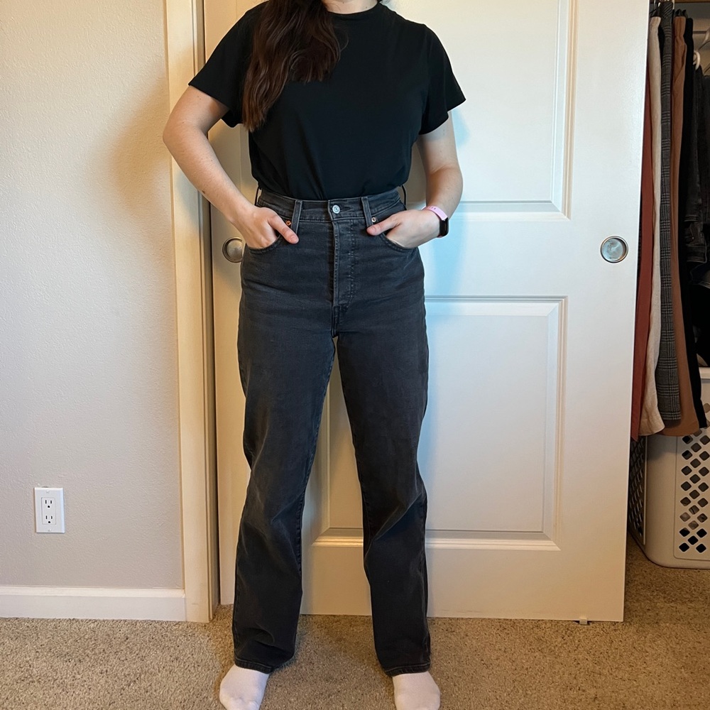 Levi's Ribcage High Waisted Straight Leg Dark Gray Jeans